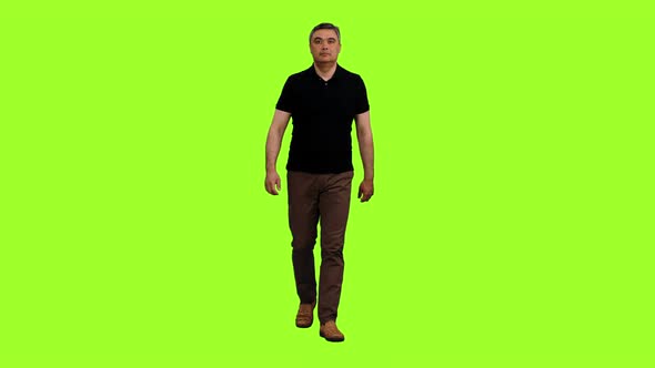 Casual Man Walking in Black T-shirt