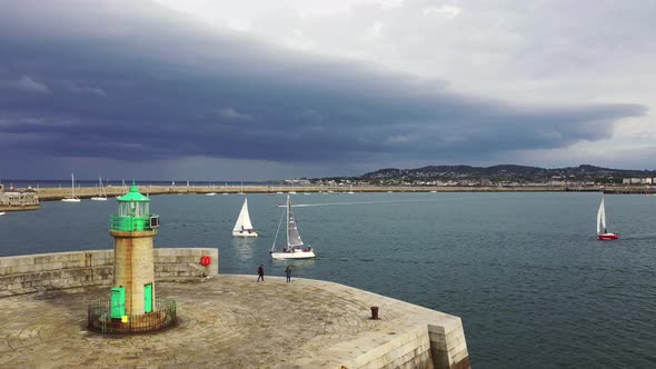 Aerial View of Sailing Ships and Yachts in Dun Laoghaire Marina Harbour, Ireland