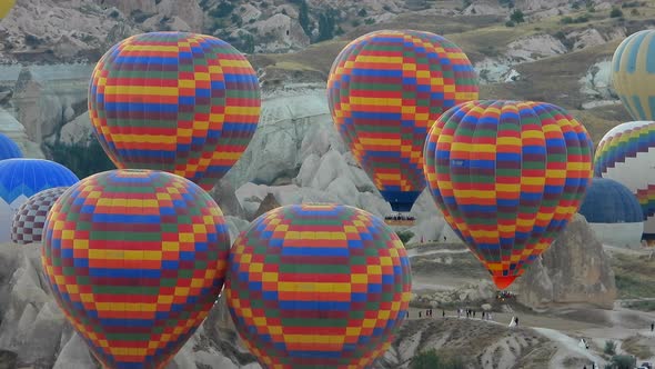Hot Air Balloons Rising Take-off and Lift-off Starting Fly at Sunrise Morning alt