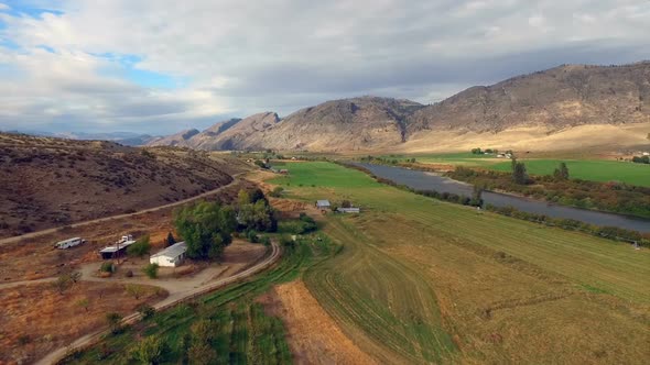 Aerial Perspective Over Farmland Near the Okanogan River in Washington State