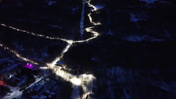 Aerial night lights Sarzhyn Yar illuminated roads