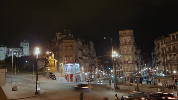 15 OCTOBER 2018 Porto Portugal Timelapse Stop Motion Tourists Walk Along the Night Streets of Porto alt