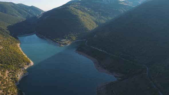 Aerial view of Lago di Fiastra in Italy, Marche 4K