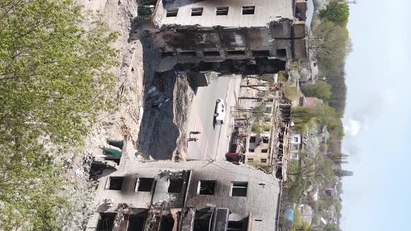 Vertical Video of a Destroyed Building in Borodyanka Ukraine alt
