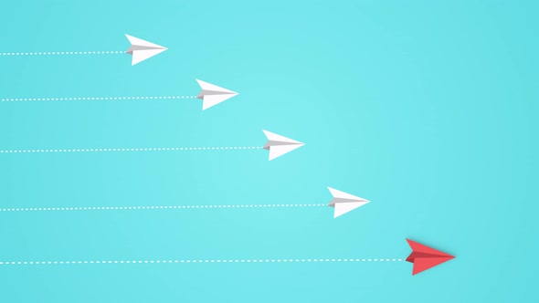 Group of the white paper planes and one different color alt