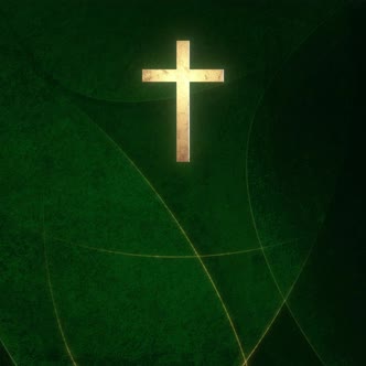 Roman Christian Cross on Looped Green Square Banner Graphic Background