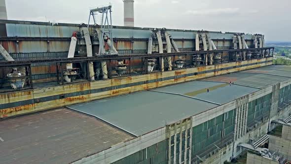 Industrial Power Plant. Aerial view over the thermal power plant in countryside alt