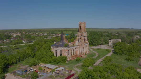 Church of St. Mary in the Neo-gothic Style in the Village of Kamenka, Saratov Region, Russia. The