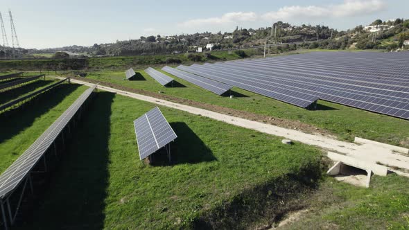 Flyover Solar photovoltaic panels from Energy farm, Lagos. Algarve