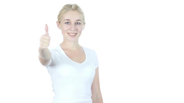 Thumbs Up By Confident Woman, White Background alt