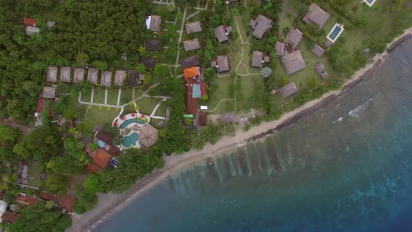Aerial view above a residential village, Bali island, Indonesia. alt