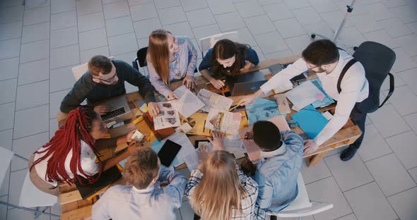 Top View Teamwork and Collaboration, Multiethnic Business People Group Work Together, Male Boss alt