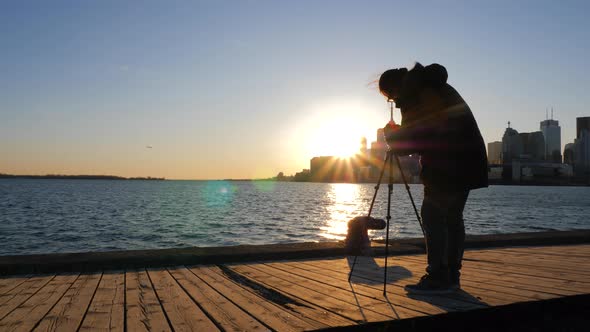 Photographer With Tripod And Dslr Taking Photos Of Toronto Cityscape Sunset 2