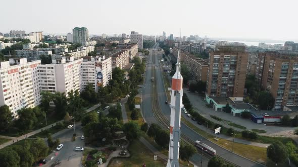 Top View of the Highway with a High Landmark