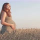 Pregnant happy red-haired woman touching her belly, future young mother walking at sunset - VideoHive Item for Sale