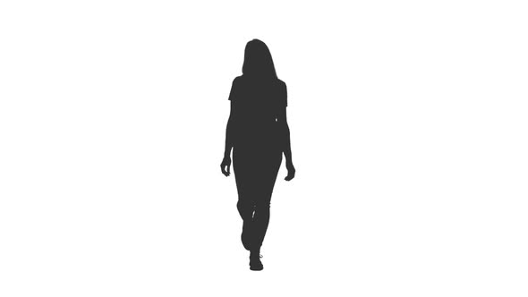 Silhouette of Walking Young Attractive Female With Long Hair