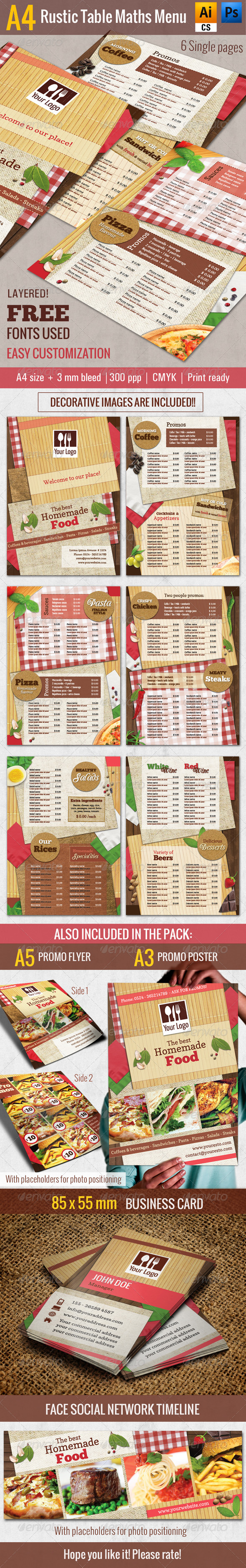 A4 Rustic Table Mats Menu Restaurant Pack by good_chemistry