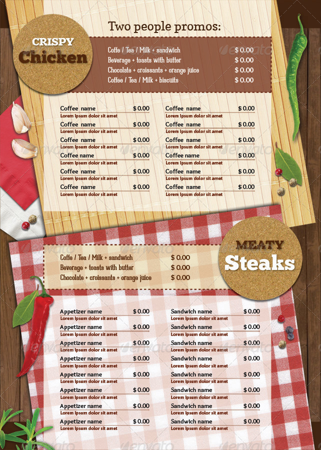 A4 Rustic Table Mats Menu Restaurant Pack, Print Templates GraphicRiver