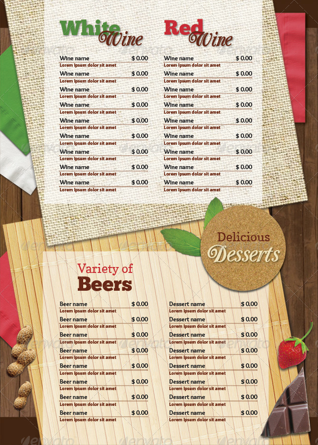 A4 Rustic Table Mats Menu - Restaurant Pack by good_chemistry ...