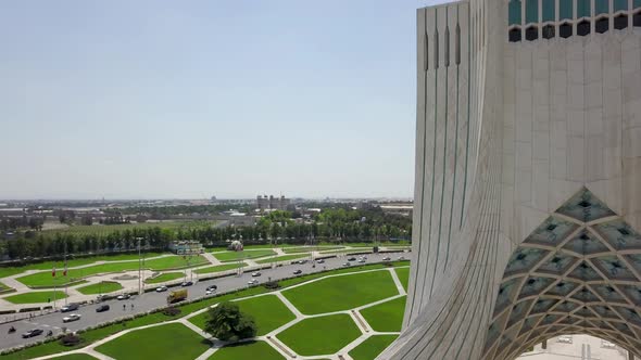 Aerial drone view of the Azadi tower in Tehran. Iran 2018, may. A monument located at Azadi Square. alt