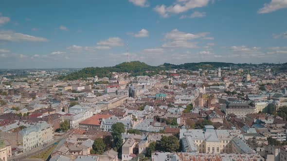 Aerial City Lviv, Ukraine. European City. Central Part of Old European City alt