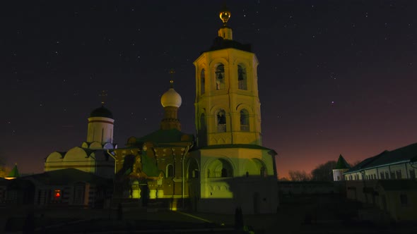 Beautiful Russian Monastery, Church at Night, Qualitative Time Lapse, No Flicker
