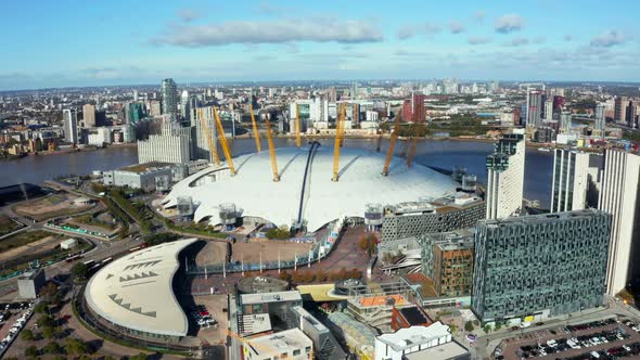 Aerial Bird's Eye View of the Iconic O2 Arena Near Isle of Dogs alt