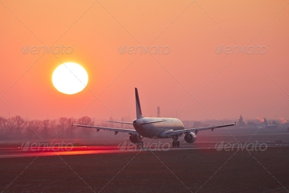 Airport at the sunset - Stock Photo - Images