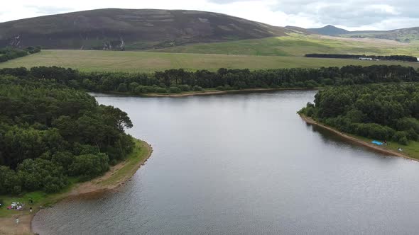 Flight Over Reservoir Harlaw, Pentland Hills, Scotland alt
