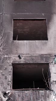 Vertical Video of a Wartorn House in Ukraine alt
