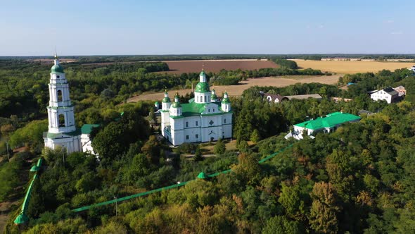 Beautiful Monastery With Green Domes in Ukraine