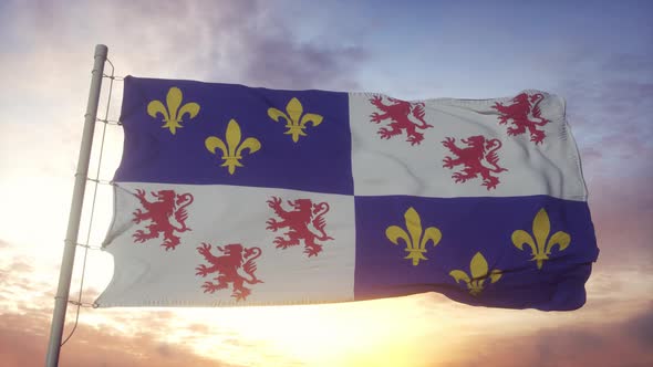 Picardie Flag France Waving in the Wind Sky and Sun Background alt