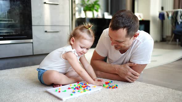 Cute Little Girl Playing with Mushroom Nail Mosaic alt