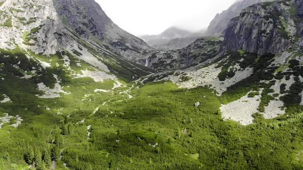Flying very high above Forest near the Mountains in Slovakia High Tatras Region  alt
