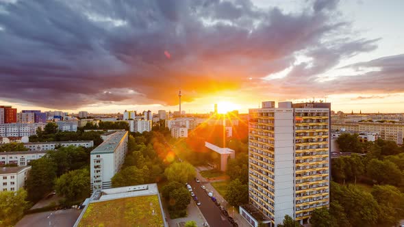Golden Hour and Sunset Time Lapse of Berlin skyline, Berlin, Germany