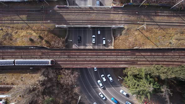 Overground Subway On The Railway Bridge Above The Traffic alt