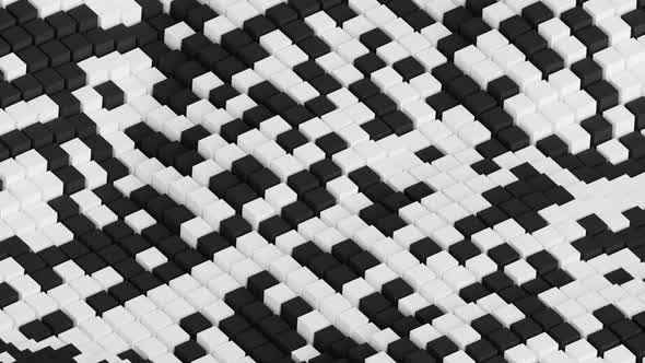 Abstract cube background, black and white cubes move in waves.