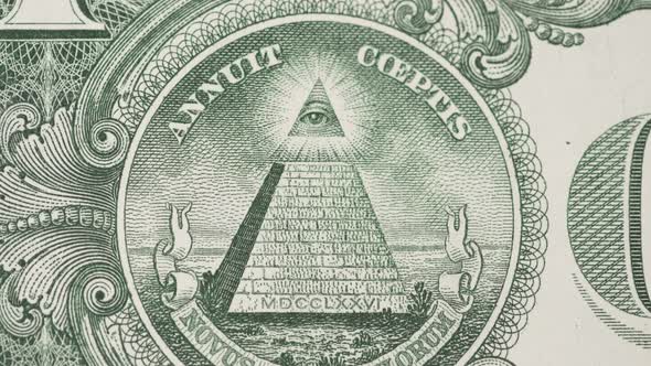 Zooming in Effect to Pyramid with Eye on Dollar Bill