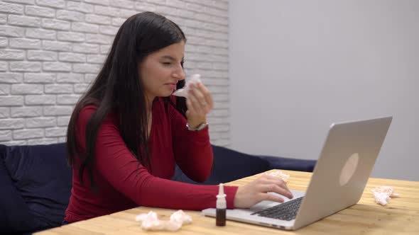 Sick Woman Sneezes Illness Office Worker Dripping Runny Nose Catch Virus