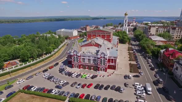 Aerial View Historical District of Russian City Samara at Summer Day Old Buildings in Russian Style