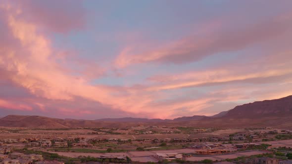 Aerial View of Las Vegas Houses Located in a Desert of Nevada, USA. Sunset View alt
