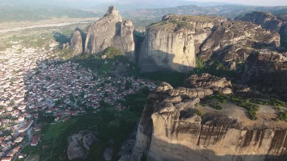 Aerial view of Kalambaka and Kastraki and Meteora rocks alt