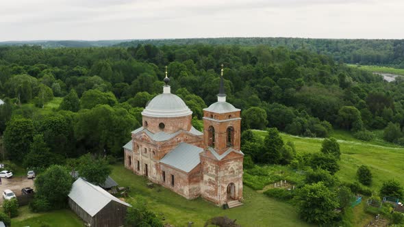 Aerial Old Church In The Village