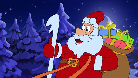 Christmas Animated Card Santa Claus In The Forest 2