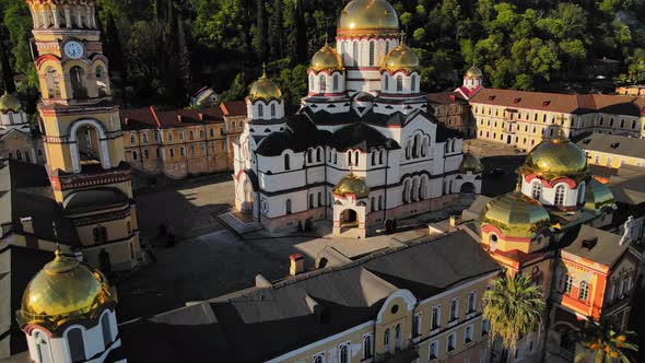 Beautiful Orthodox New Athos Monastery with Golden Domes in the New Athos alt