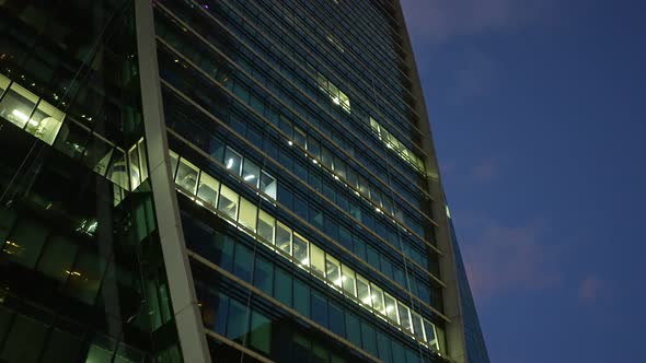 A Huge Business Center of Several Highrise Towers at Night