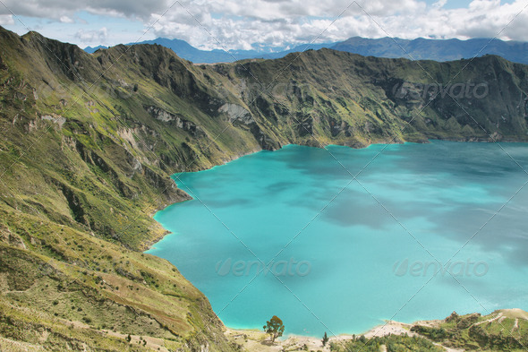 Amazing view of lake of the Quilotoa caldera - Stock Photo - Images