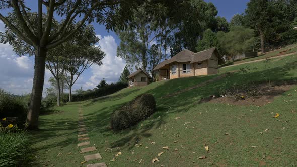 Lodges seen from an alley at Arcadia Lodge, Uganda  alt