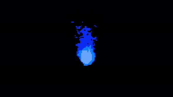 Pixel blue fire animation on a black background.