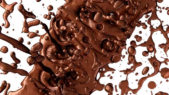 Hot chocolate or cocoa drink slow motion flow and splashes, alpha